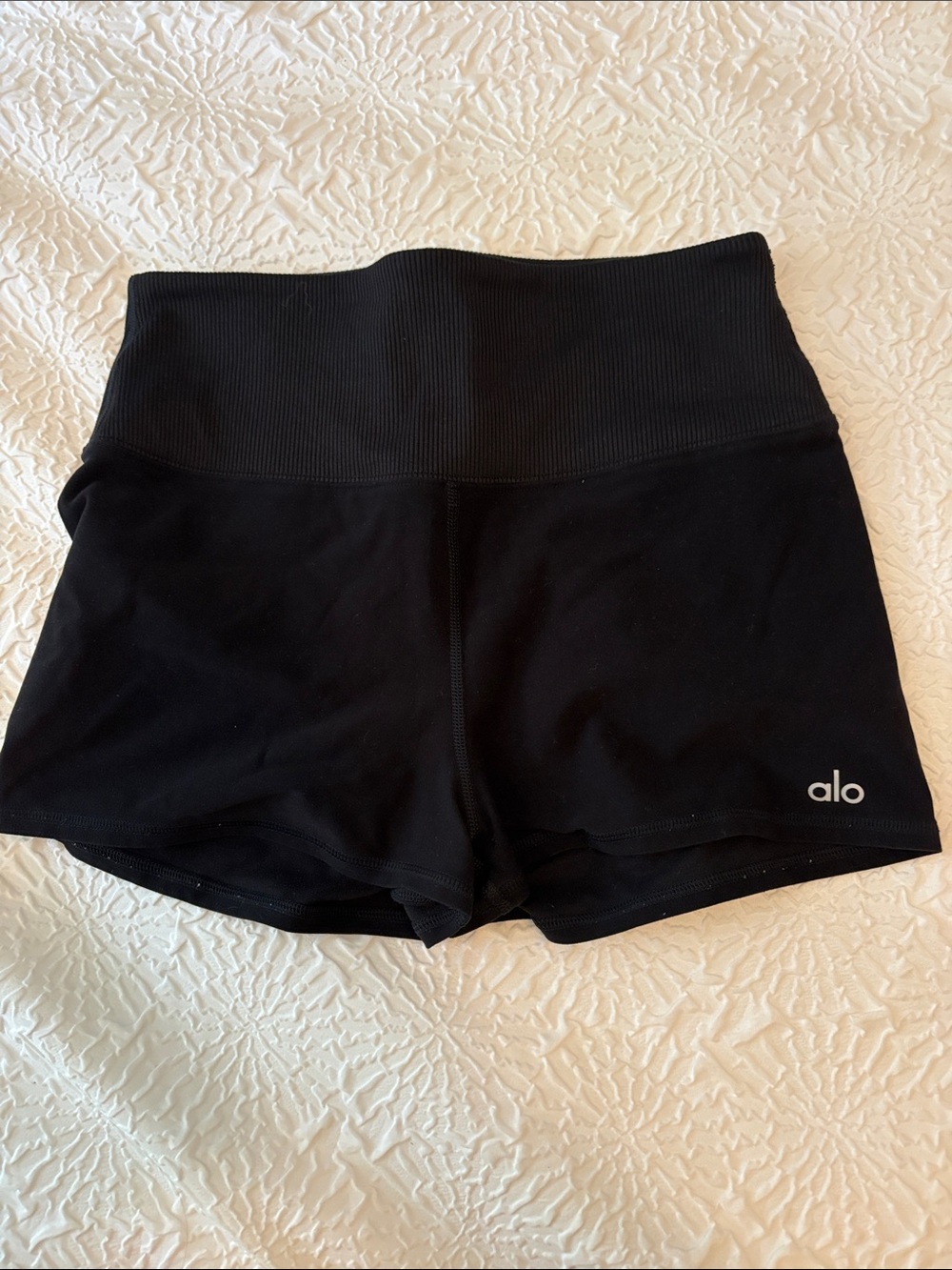 ALO Yoga Black Ribbed-Waist Bike Shorts